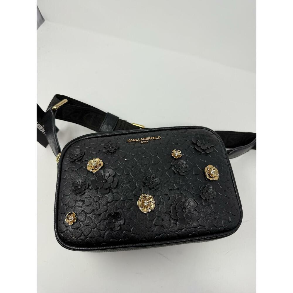 KARL LAGERFELD PARIS Crossbody Bag Floral Pins Black/Gold One Size - Picture 9 of 13